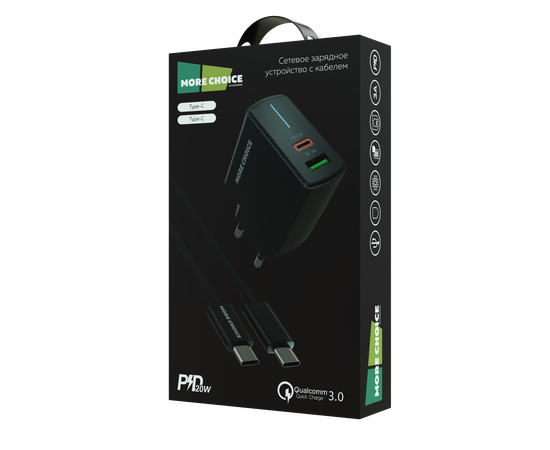  СЗУ 1USB+1USB-C 3.0A PD 20W+QC3.0 быстрая зарядка для Type-C Type-C More choice NC61a (Black) 