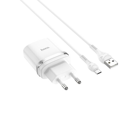  Сетевое зарядное устройство 1USB 3A QC3.0 быстрая зарядка  с дата-кабелем micro USB Hoco C12Q 1м (White) 