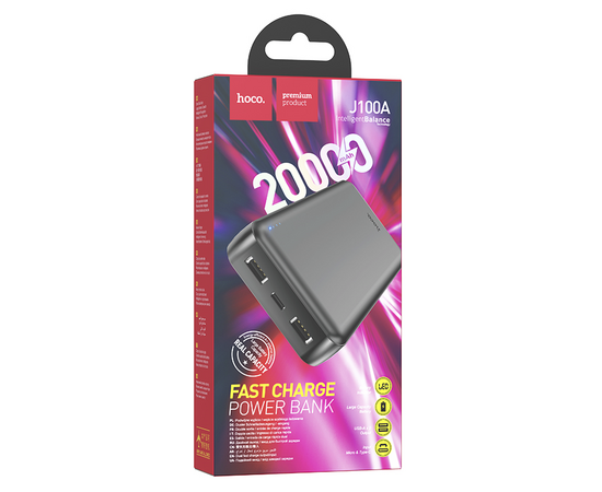  Внешний аккумулятор 20000mAh 2USB 2.1A с LED-индикатором Hoco J100A High-ranking (Black) 