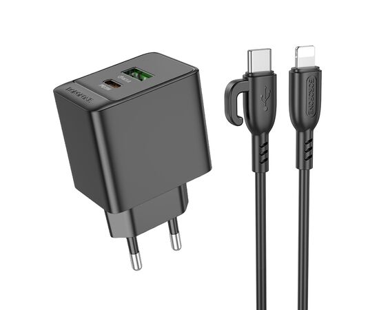  СЗУ 1USB+1Type-C 3.0A QC3.0 PD 20W быстрая зарядка для Lightning 8-pin Type-C Borofone BAS14A (Black) 