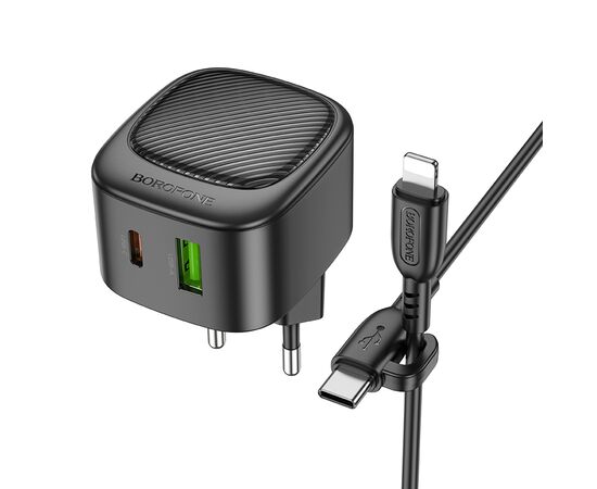  СЗУ 1USB+1Type-C 3.0A QC3.0 PD 20W быстрая зарядка для Lightning 8-pin Type-C Borofone BAS22A (Black) 