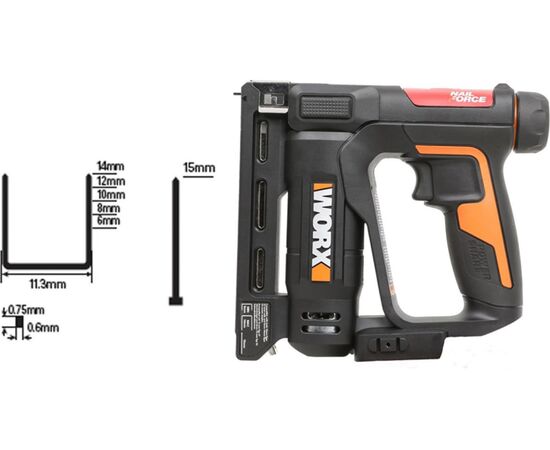  Степлер WORX WX843 20В, 2Ач х1, ЗУ 2А, кейс 