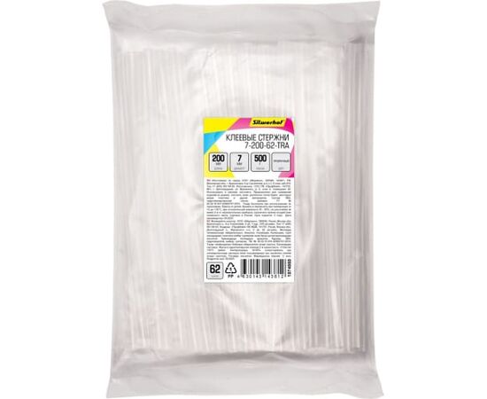  Cтержни клеевые для клеев. пистолета Silwerhof 7-200-62-TRA L-200мм D7мм прозрачный 62шт 