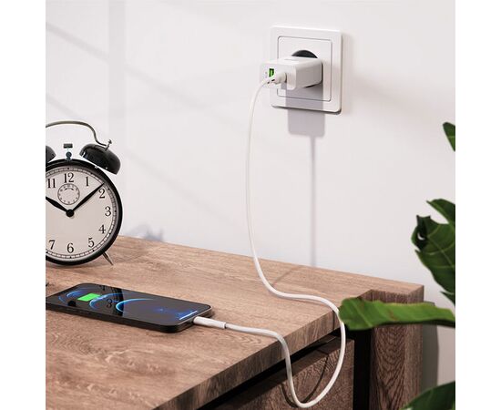  Сетевое зарядное устройство BOROFONE BA56A Lavida 1xUSB + 1xUSB-C с Кабелем Type-C - Lightning, 3.0A, 18W, белый 