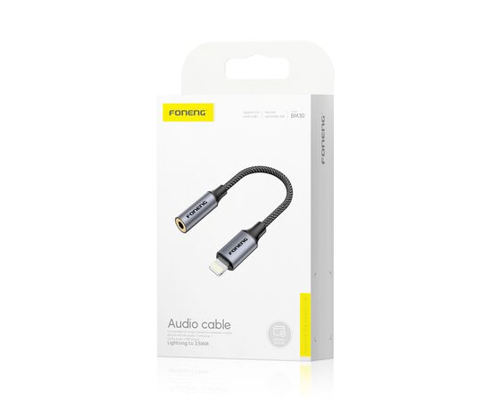  Адаптер  AUX 3,5 - Lightning Foneng BM30,  14см (Metal Gray) 