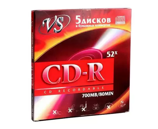  Диск CD-R VS (VSCDRK501) 700 Mb, 52x, Бум. конверт (5), (5/250) 