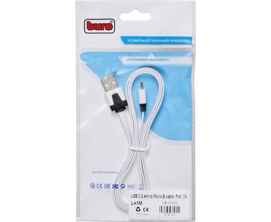  Дата-кабель Buro BHP MicroUSB 1M FLAT micro плоский 1м белый 
