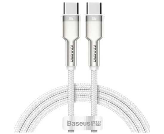  Дата-кабель Baseus Cafule Series Metal Data Cable Type-C to Type-C 100W 1m White 