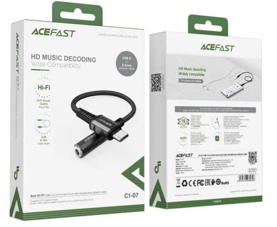  Дата-кабель Acefast C1-07 USB-C to 3.5mm aluminum  (черный) 