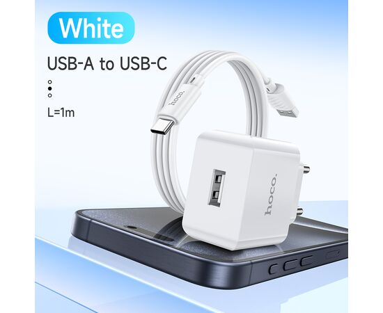 СЗУ HOCO C106A Leisure, 1USB + Type-C (EU) (белый) 
