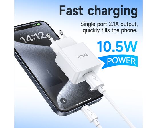  СЗУ HOCO C106A Leisure, 1USB + Type-C (EU) (белый) 