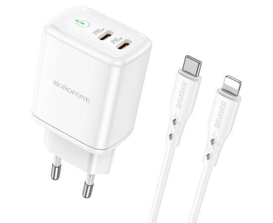  Сетевое зарядное устройство BOROFONE BN9 Reacher 2xUSB-C с Кабелем Type-C - Lightning, 35W, белый 