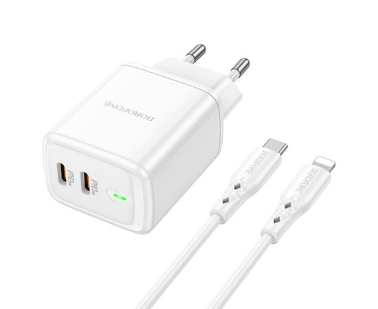 Сетевое зарядное устройство BOROFONE BN9 Reacher 2xUSB-C с Кабелем Type-C - Lightning, 35W, белый 
