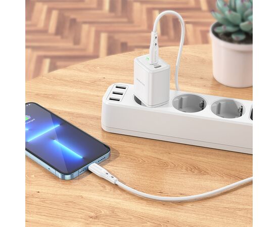  Сетевое зарядное устройство BOROFONE BN9 Reacher 2xUSB-C с Кабелем Type-C - Lightning, 35W, белый 