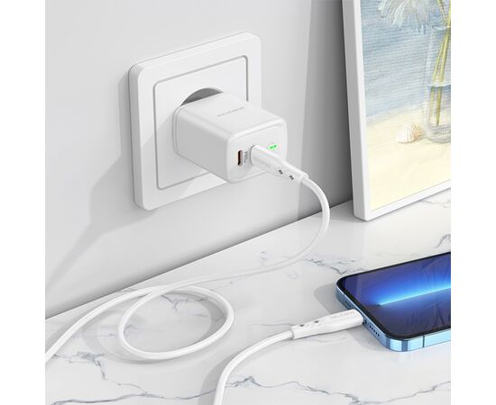 Сетевое зарядное устройство BOROFONE BN9 Reacher 2xUSB-C с Кабелем Type-C - Lightning, 35W, белый 