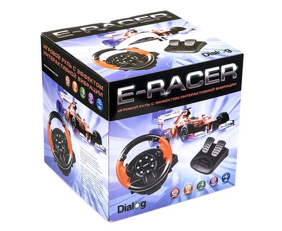  Игровой руль Dialog GW-125VR E-Racer - эф.вибрации, 2 педали, рычаг ПП, PC USB (115119) 