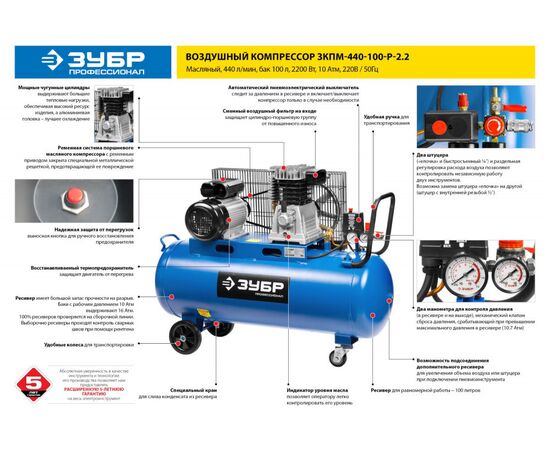  Компрессор Зубр Профессионал ЗКПМ-440-100-Р-2.2 