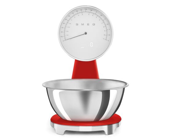  Весы кухонные SMEG KSF01RDWW аналоговый/цифровой дисплей, выбор единицы измерения, максимальный 5кг, шаг 1г, красный 
