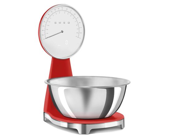  Весы кухонные SMEG KSF01RDWW аналоговый/цифровой дисплей, выбор единицы измерения, максимальный 5кг, шаг 1г, красный 