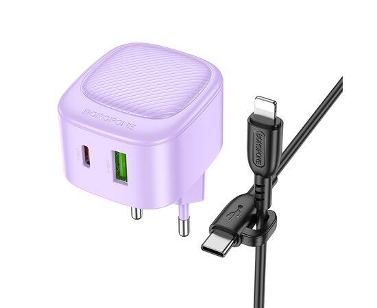  СЗУ 1USB+1Type-C 3.0A QC3.0 PD 20W быстрая зарядка для Lightning 8-pin Type-C Borofone BAS22A (Purple) 