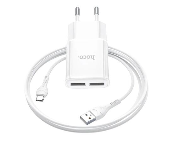  СЗУ HOCO C88A Star round, 2USB + Type-C (белый) 