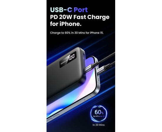  Внешний аккумулятор UGREEN PB311 (25742) 10000mAh Mini Quick Charging 20W Power Bank Black 
