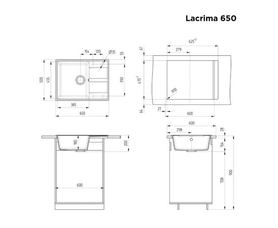  Кухонная мойка MAUNFELD Lacrima 650 MFQS-650DGR темно-серый 