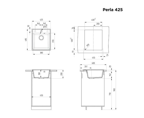 Кухонная мойка MAUNFELD Perla 425 MFQS-425DGR темно-серый 