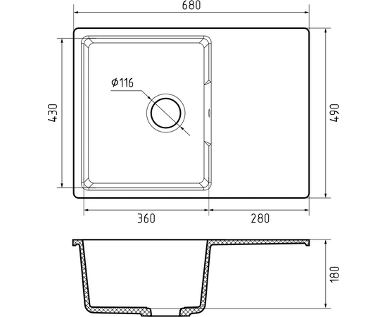  Кухонная мойка GRANFEST Urban 668L dark gray 