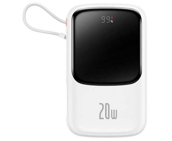  Портативный аккумулятор BASEUS Qpow Pro Digital Display, встроенный кабель Lightning, 3A, 10000 мА⋅ч, белый 