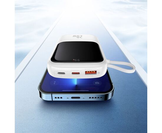  Портативный аккумулятор BASEUS Qpow Pro Digital Display, встроенный кабель Lightning, 3A, 10000 мА⋅ч, белый 