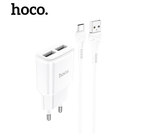  СЗУ 2USB 2.4A для Type-C Hoco C88A 1м (White) 
