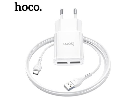  СЗУ 2USB 2.4A для Type-C Hoco C88A 1м (White) 