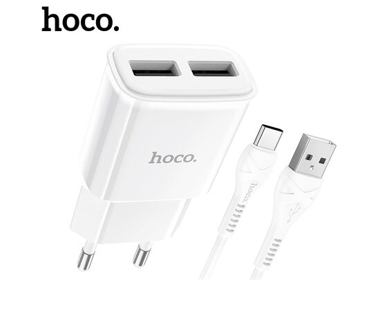  СЗУ 2USB 2.4A для Type-C Hoco C88A 1м (White) 