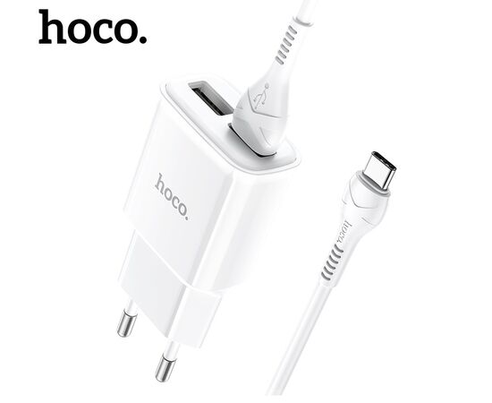  СЗУ 2USB 2.4A для Type-C Hoco C88A 1м (White) 