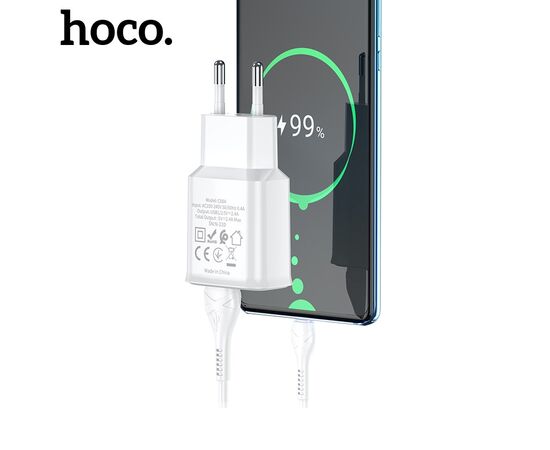  СЗУ 2USB 2.4A для Type-C Hoco C88A 1м (White) 