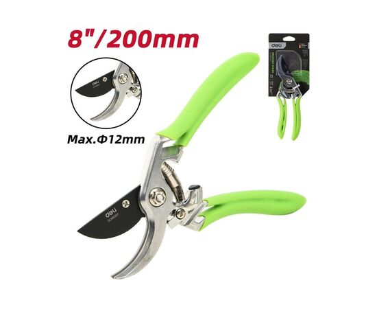  Секатор садовый Deli DL580207 цельнокованный, лезвия с тефлоновым покрытием, длина 215мм, макс. диаметр резки 12мм, сталь SK5 