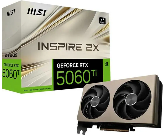  Видеокарта MSI RTX 5060 Ti 8G Inspire 2X, 8Gb 128bit GDDR7 2572/28000/HDMIx1/ PCI-E 5.0 