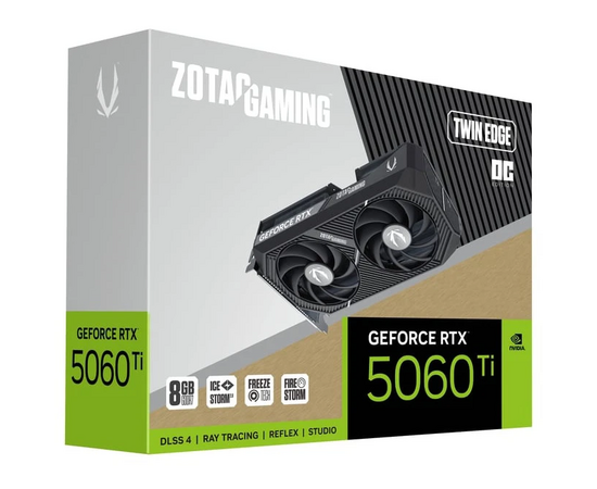  Видеокарта Zotac RTX5060Ti Twin Edge OC 8GB (ZT-B50610H-10M) GDDR7 128bit 3xDP HDMI 2Fan Medium Pack 