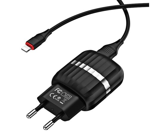  Сетевое зарядное устройство BOROFONE BA24A Vigour 2xUSB с Кабелем USB - Lightning, 2.4A, черный 