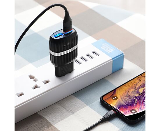  Сетевое зарядное устройство BOROFONE BA24A Vigour 2xUSB с Кабелем USB - Lightning, 2.4A, черный 