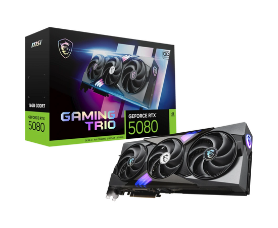  Видеокарта MSI RTX5080 Gaming Trio OC 16GB (RTX 5080 16G Gaming Trio OC) GDDR7 256bit 3xDP HDMI 3FAN RTL 