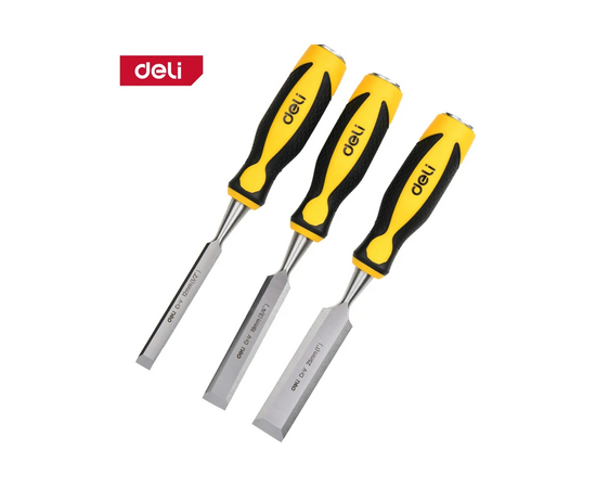  Набор стамесок плоских Deli EDL6203-ED1 3шт ширина 12/19/25мм, длина 140мм, CrV, прорезиненная рукоять 