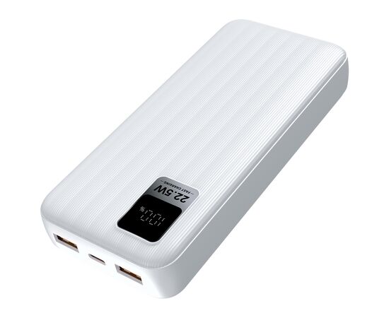  Пауэрбанк Perfeo WATERFALL 20000 mAh/LED дисплей/PD + QC 3.0/Type-C/2 USB/Выход: 5A, max 22.5W(цвет- белый) 