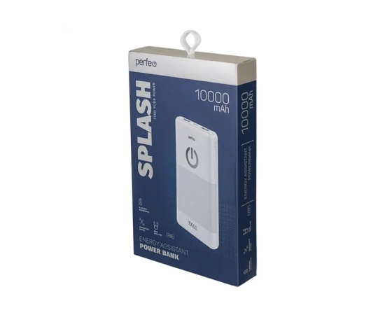  Повербанк Perfeo  10000 mah + Micro usb /In Micro usb /Out USB 1 А, 2.1A/ белый 