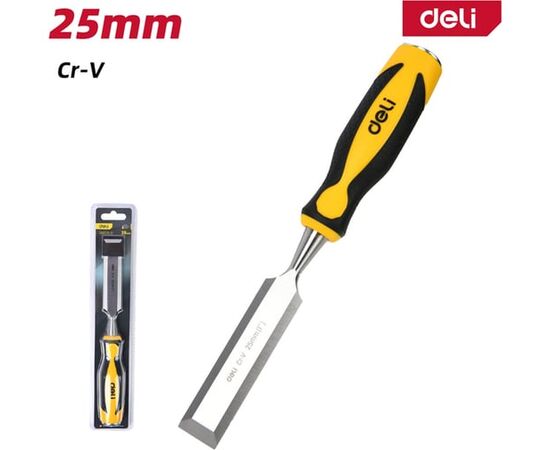  Стамеска плоская Deli DL6225-E1 ширина 25мм, длина 140мм, CrV, прорезиненная рукоять 