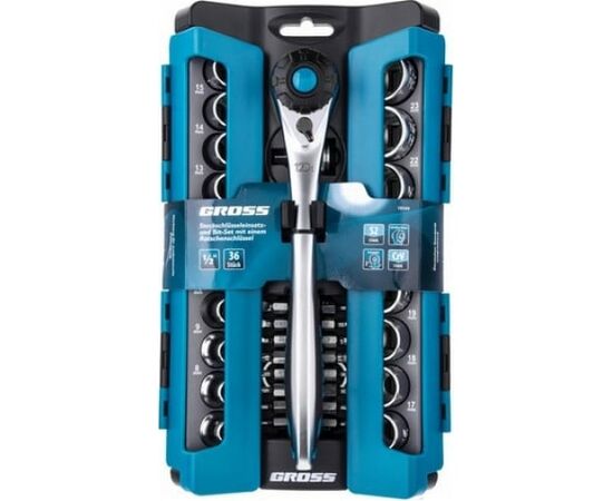  Набор торцевых головок Gross 14144 трещотка 120 зубьев 36 предметов 