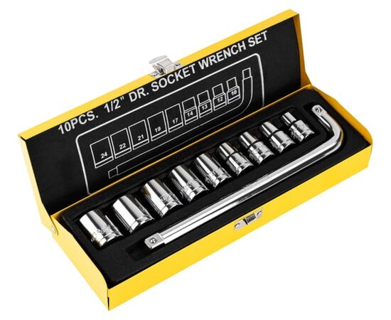  Набор торцевых ключей Deli DL2010T 10шт, материал 50BV30, головка серии 12,5мм, 9шт 