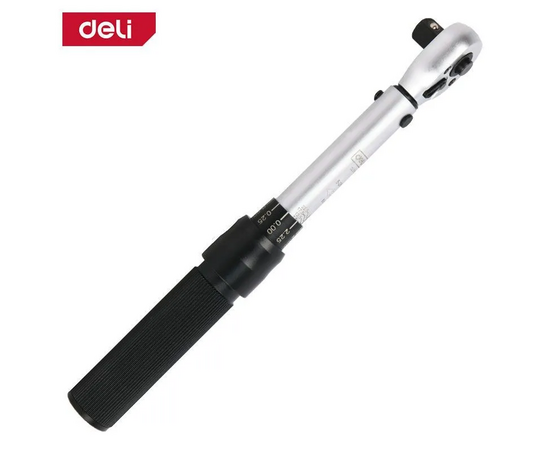  Ключ динамометрический Deli DL170025 предельный 5-25Нм, 3/8", головка Cr-Mo, 72 зуба, точность +/- 3проц., противоскользящая рукоятка, кейс 