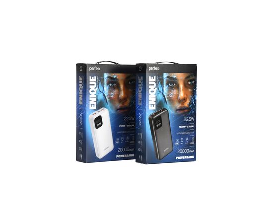  Повербанк Perfeo  20000 mAh/LED дисплей/PD + QC 3.0/Type-C/2 USB/Выход: 5A, max 22.5W/ Белый 